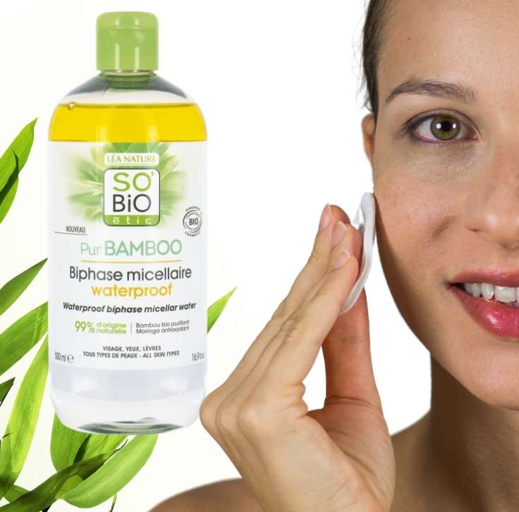 Agua micelar bifásica Pur Bamboo limpieza facial para una piel libre de impurezas de SO'BiO étic